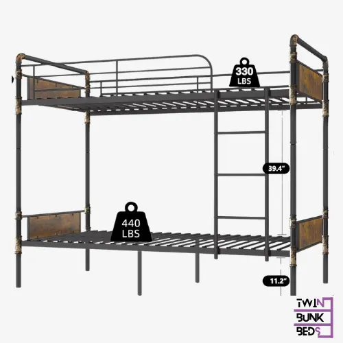 Convertible Metal Bunk Bed Twin Over Twin with Guardrails