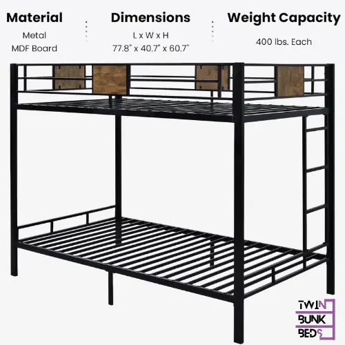 SHA CERLIN Twin Over Twin Metal Bunk Bed