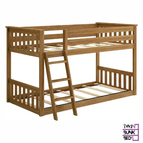 Wooden Low Twin Bunk Bed with Stairs